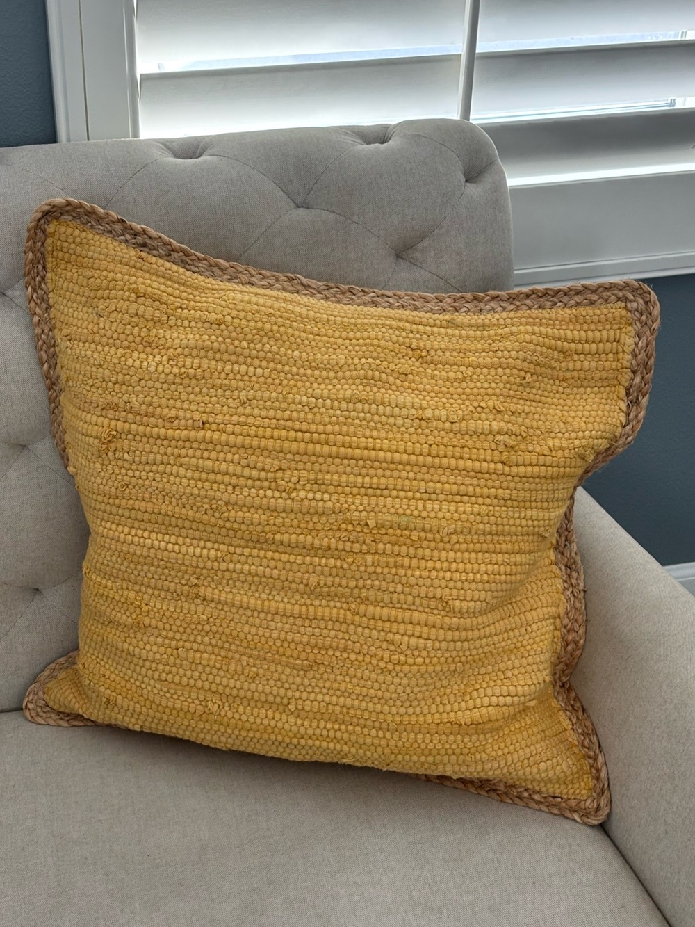 LR Home mustard yellow jute braid pillow cover EUC - 20x20